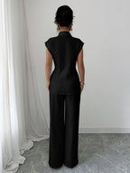 Lapel Sleeveless Kink Shirts Wide-leg Pants Business Suit 2-piece Sets