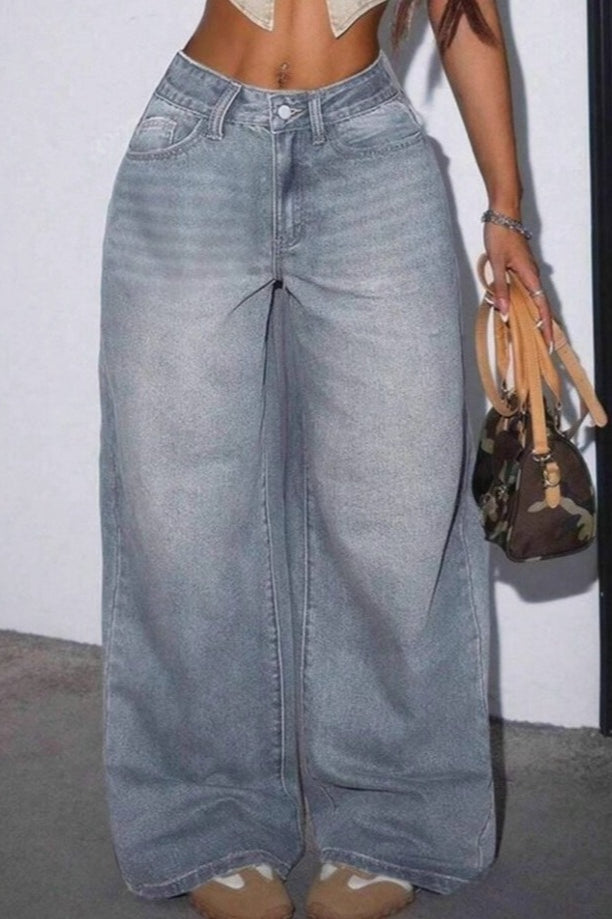 Washed Vintage Relaxed Wide Leg Jeans