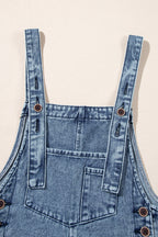 Blue Zone Planet | Stone Blue Distressed Bib Pocket Wide Leg Denim Overall