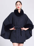 Women Poncho High Collar Light Gray Oversized Faux Fur Cape