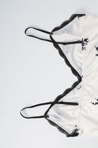 White Spaghetti Strap V Neck Lace Trim Ditsy Floral Print Slip Maxi Dress