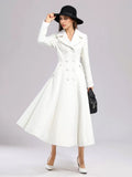 White Woolen Flared Coat For Woman Wide Lapel Double-breasted Winter A-line Midi Outerwear 2026