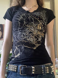 Vintage Printed Rhinestone Short Sleeve Tee