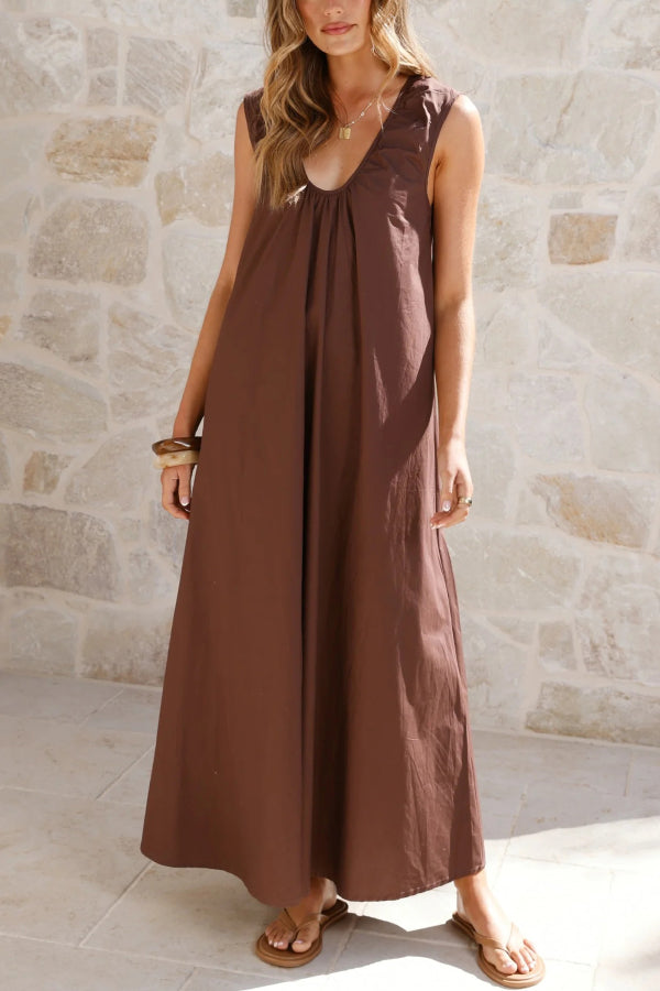 Solid Color Loose Sleeveless Casual Vacation Maxi Dress