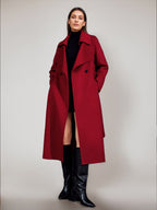 Red Wool Cashmere Blend Coat For Woman Burgundy Double-breasted Double-Faced Winter Outerwear 2026