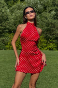 Polka Dot Halter Neck Sleeveless Fit and Flare Mini Dress