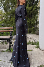 Deep V Neck Flared Sleeve Tiered Maxi Floral Print Dress