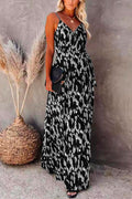 Wrap V Neck Tie Waist Printed Flowy Maxi Cami Dress