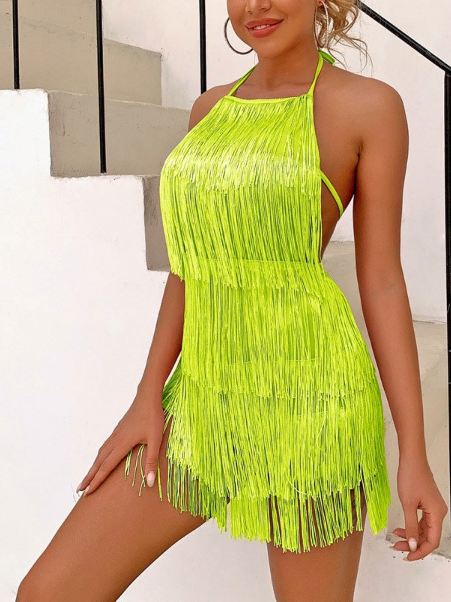 Sexy Backless Conjoined Twins Tassel Mini&Short Dresses