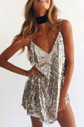 V Neck Sequin Cami Mini Party Dress