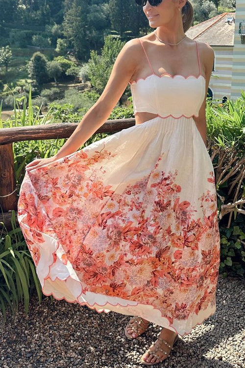 Back Lace-up Cut Out Floral Print A-line Maxi Cami Dress
