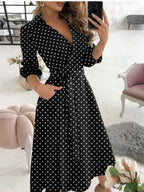Lace Up Shirts Irregular Printed Maxi Dresses