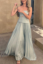 Strapless Tube Cut Out Pleated Maxi Swing Dress