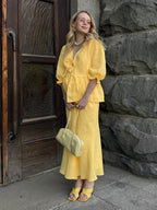 Pure Cotton Loose-fit V-neck Strappy Top Midi Skirt Set 2-piece Sets