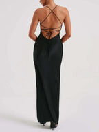Satin High Slit Backless Camisoles Maxi Dresses