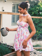 Halter Neck, Backless, Irregular Hem Mini&Short Dresses