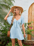 V-neck Bow Tie Short-sleeved Mini Dress