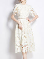 Water-soluble Lace Short-sleeved Slim-fit Midi Dress