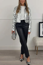 Open Front Cropped Sequin Jacket
