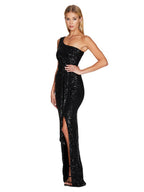 One-shoulder Tie-up Pleated Sweet And Spicy Sequined Dress
