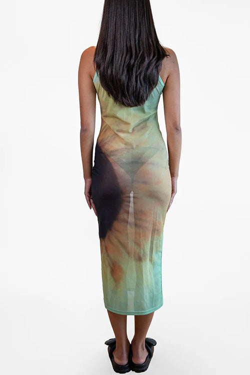 Sleeveless Gradient Tie Dye Bodycon Midi Dress