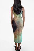 Sleeveless Gradient Tie Dye Bodycon Midi Dress