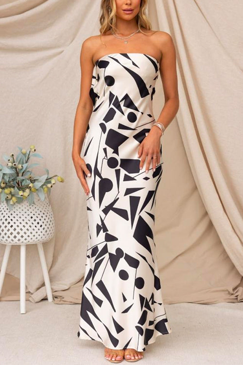 Geometric Printed Tube Top Maxi Party Dress