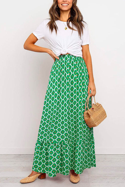 High Waist Bohemia Printed Maxi Ruffle Beach Skirt