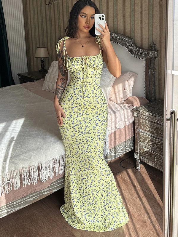 Floral Print Spaghetti Strap Maxi Dress