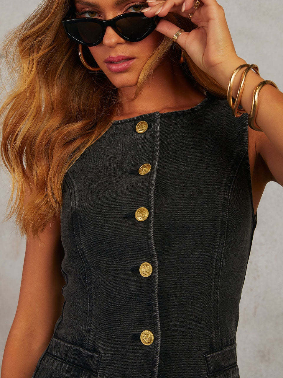 Denim Vest Wide-leg Long Two-piece Set
