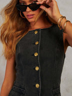 Denim Vest Wide-leg Long Two-piece Set
