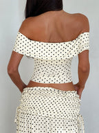 Two-piece Set: Raglan Strapless Top With Polka Dot Side Bow And Long Skirt