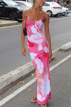 Spaghetti Strap Floral Print Bodycon Maxi Holiday Dress