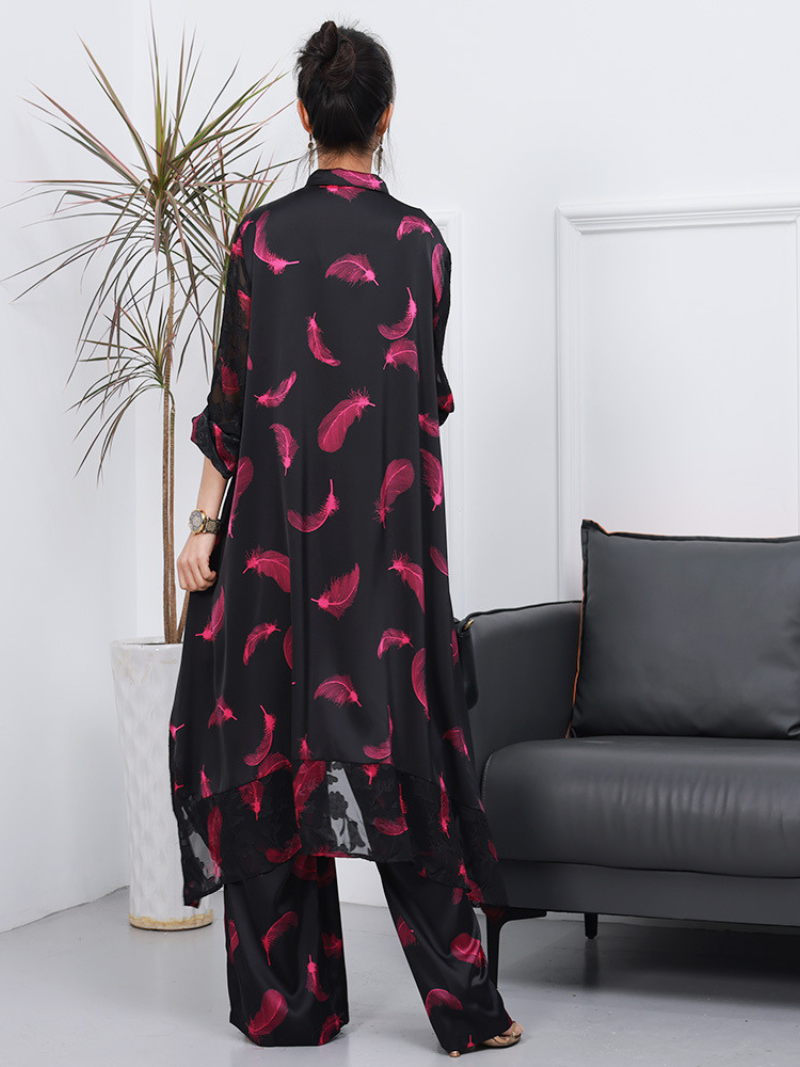 Women Cardigan Wide-leg Pants Co-ords Dress