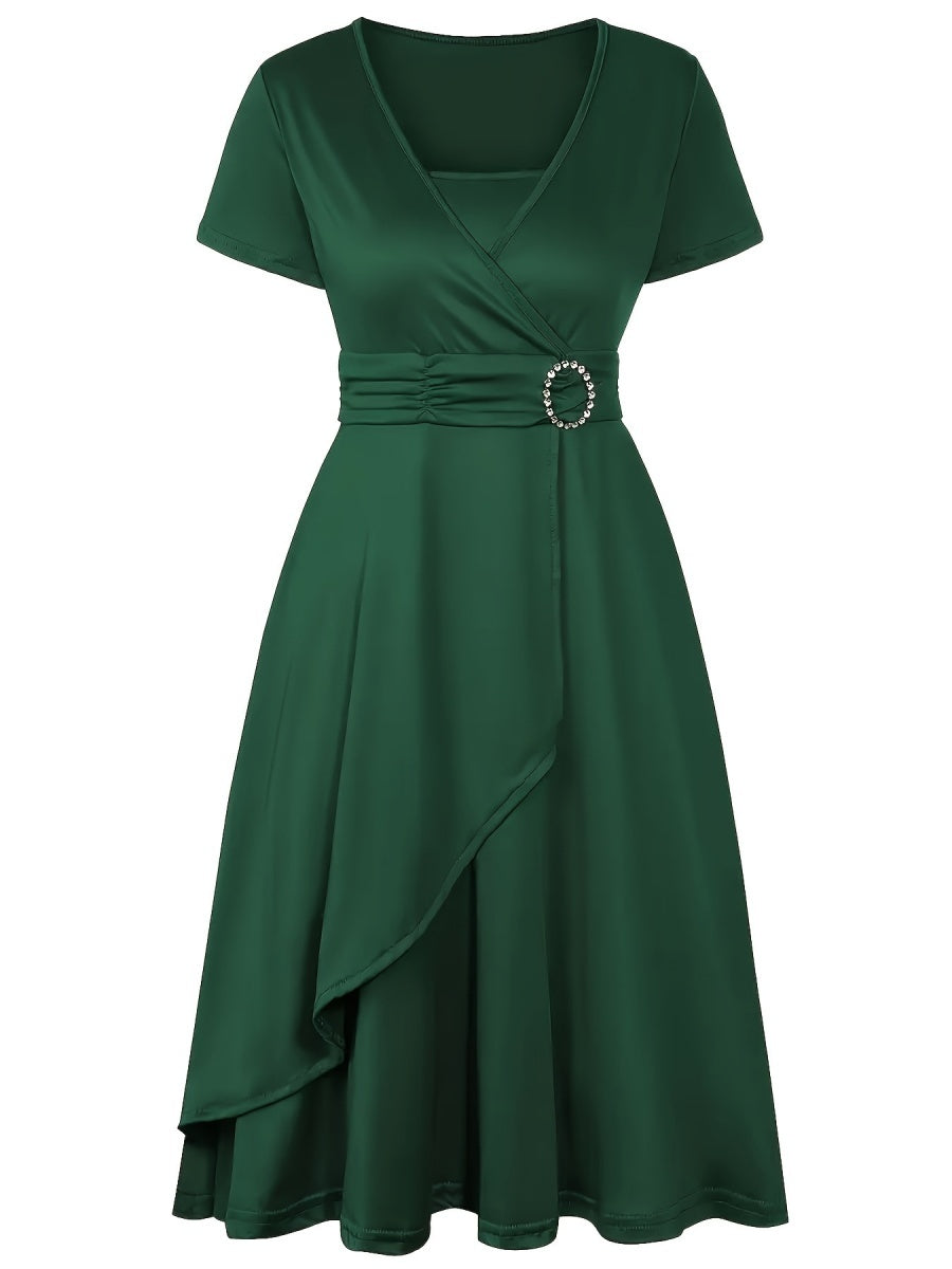 Grace Asymmetrical Knitting Large Skirt V-neck Midi Dresses