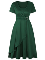 Grace Asymmetrical Knitting Large Skirt V-neck Midi Dresses