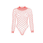 Long sleeve high neck fishnet diamond pattern bodysuit  | Festival Outfits Women