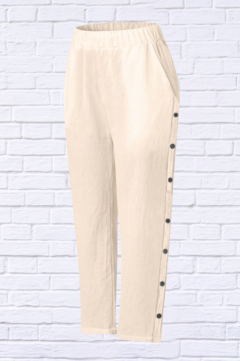 Full Size Side Decor Button Casual Wide Leg Pants Plus Size
