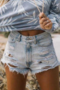 High Waist Raw Hem Ripped Denim Shorts