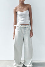 Strapless Metallic Crop Tube Top