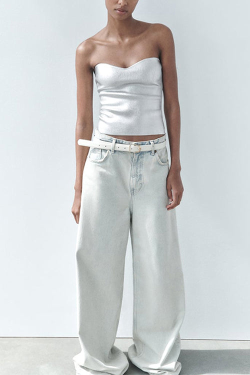 Strapless Metallic Crop Tube Top