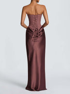 Satin Tie Ribbon Off-shoulder Sexy Strapless Bodycon Maxi Dress With Cinched Waist