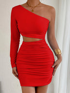 One-shoulder Cutout Fitted Bodycon Short Dress