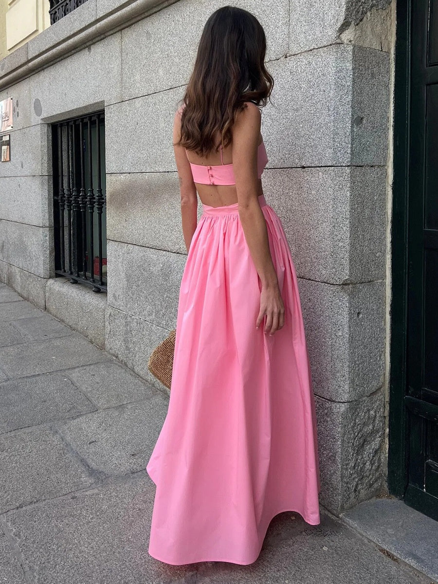 Pure Cotton Strapless Bra Jacket High-waisted Long Skirt Vacation Package 2-piece Sets