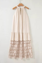 Hollowed Floral Lace Hem Patchwork Loose Halter Summer Dress