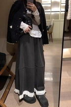 Wool Blend Ruffle High-Waisted Relaxed Skirt