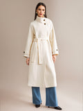 White Wool Cashmere Blend Coat Stand Collar Double-Faced Belted Winter Outerwear For Women 2026