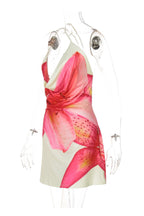 Abstract Print Satin Asymmetrical One Shoulder Draped Cowl Neck Mini Dress