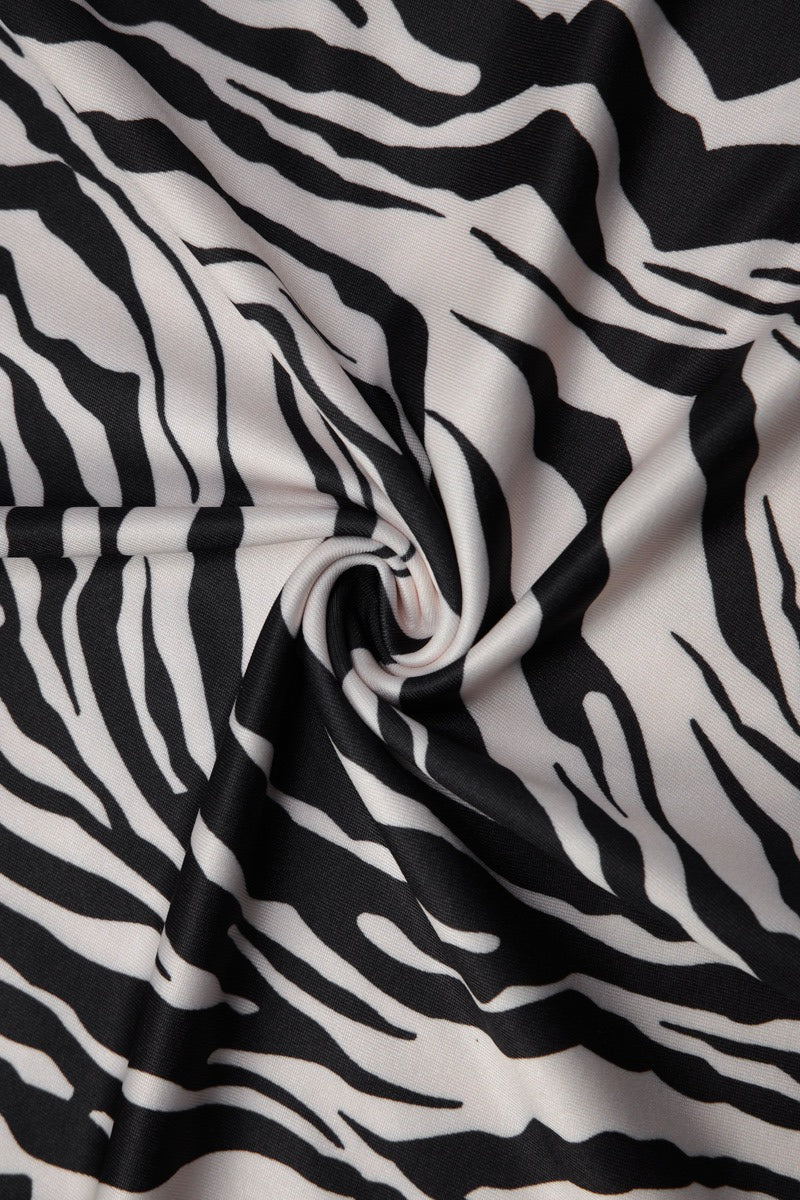 Halter Neck Deep V Zebra Print Asymmetrical Handkerchief Hem Mini Dress