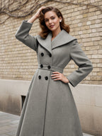 Vintage Double-Breasted A-line Woolen Coat With Shawl Collar For Women 2026